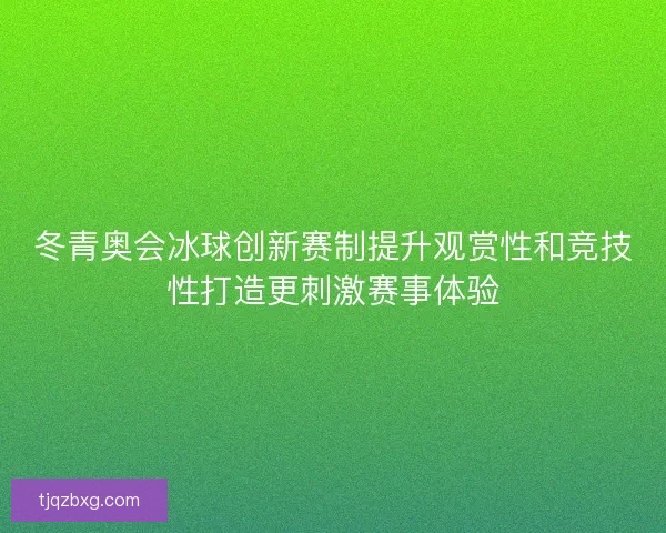 冬青奥会冰球创新赛制提升观赏性和竞技性打造更刺激赛事体验 冬青奥会冰球创新赛制提升观赏性和竞技性打造更刺激赛事体验
